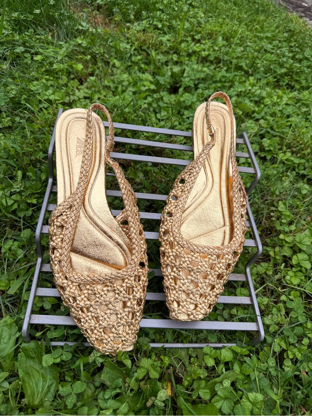 Zara Metallic Gold Woven Slingback Mules